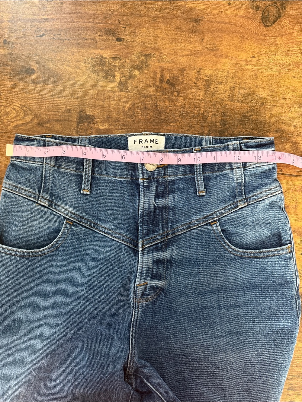 Frame High-Rise Straight Leg Jeans in Classic Blue - Picture 9 of 10